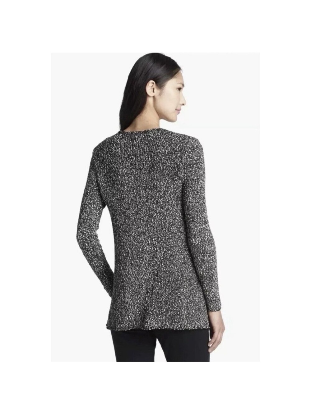 Eileen Fisher Black and White Micro Tweed Cotton Cardigan Sweater Size medium - Picture 2 of 4